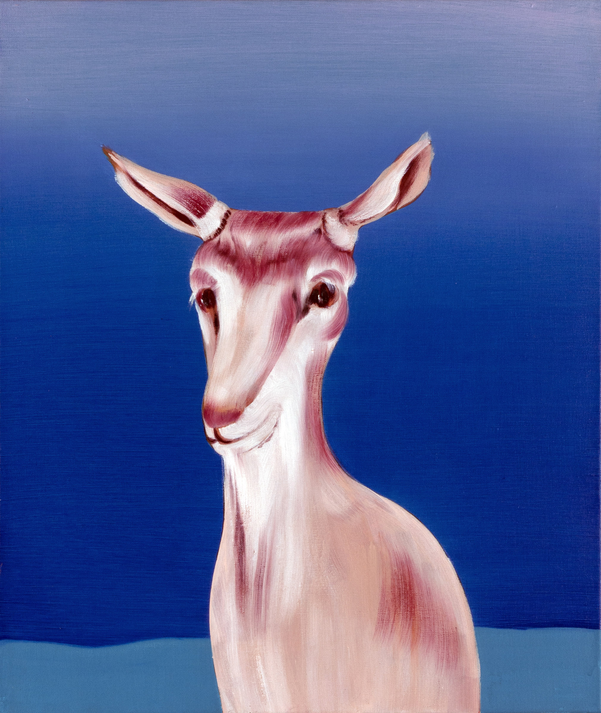 Schilderij met portret van een geit voor een blauwe achtergrond - Cornelia Vrolijk