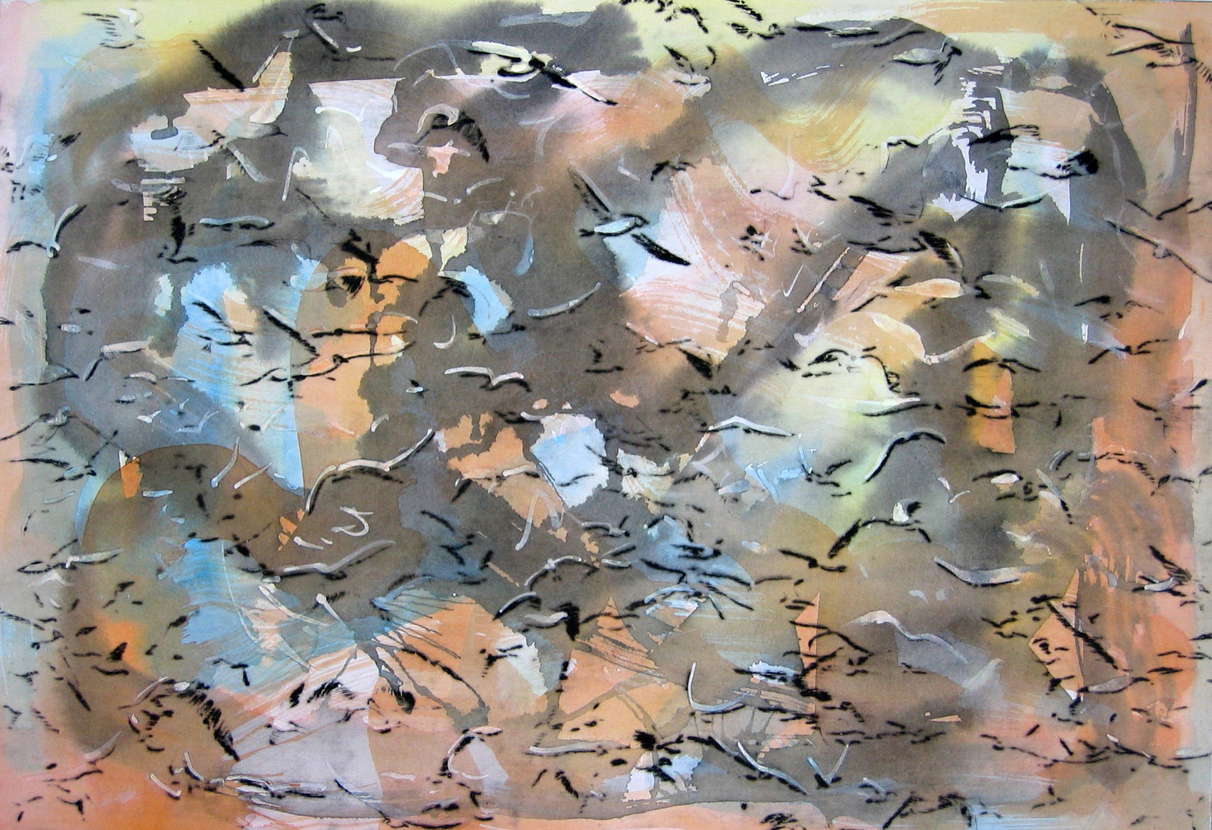 plasticdruk met aquarel van vliegende vogels of meeuwenkolonie - Cornelia Vrolijk