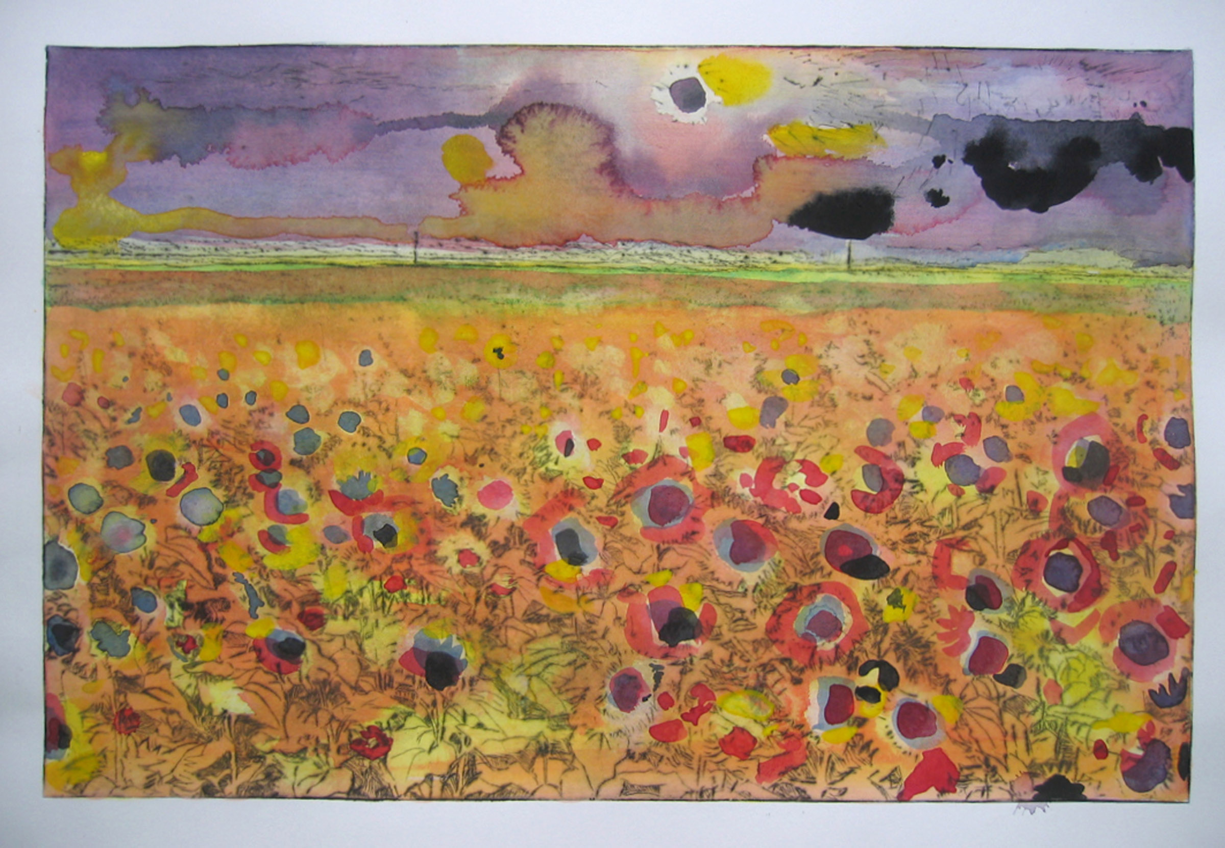 plasticdruk met aquarel van een veld zonnebloemen - Cornelia Vrolijk