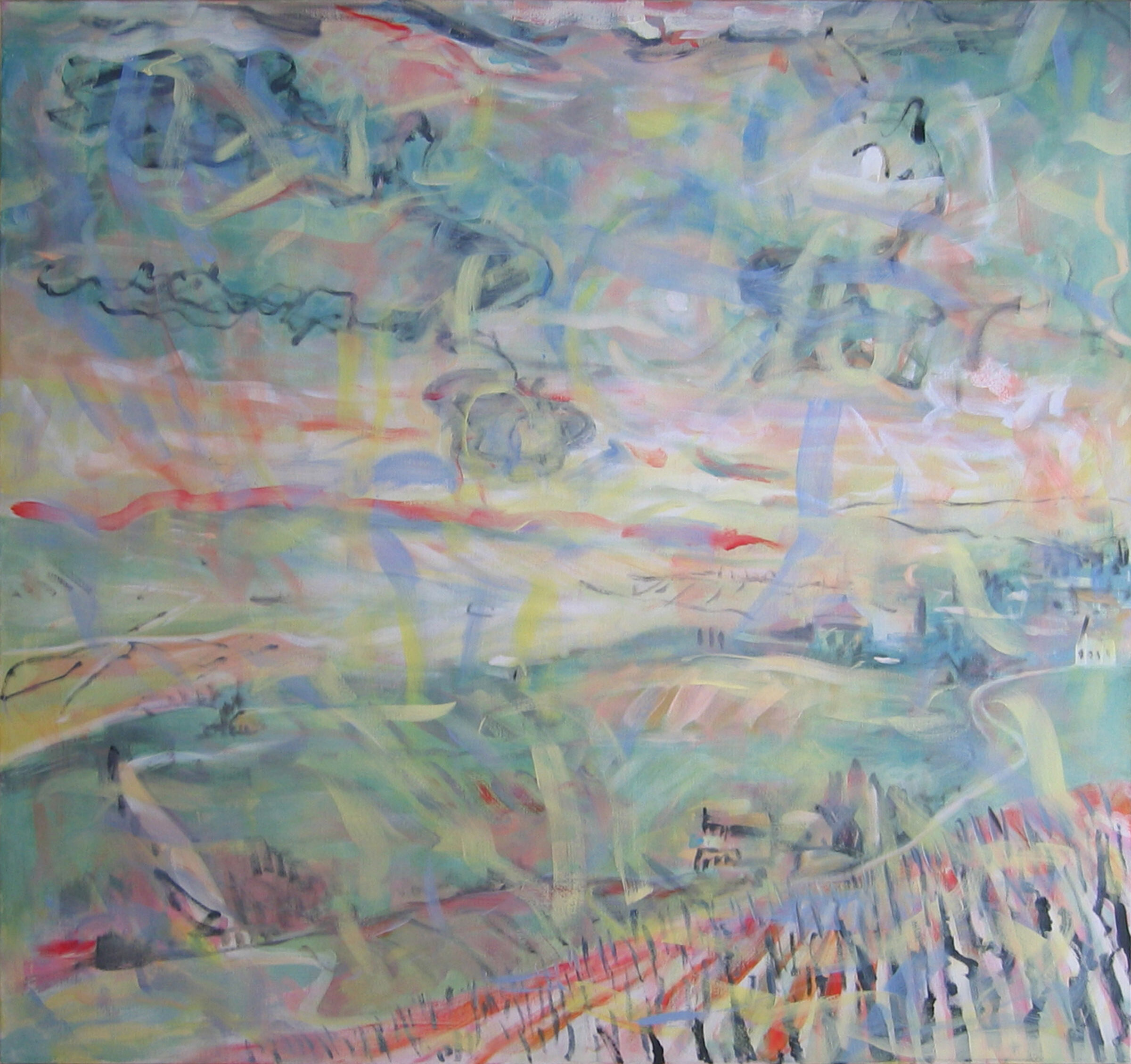 schilderij van landschap in Tosane in de mist - Cornelia Vrolijk