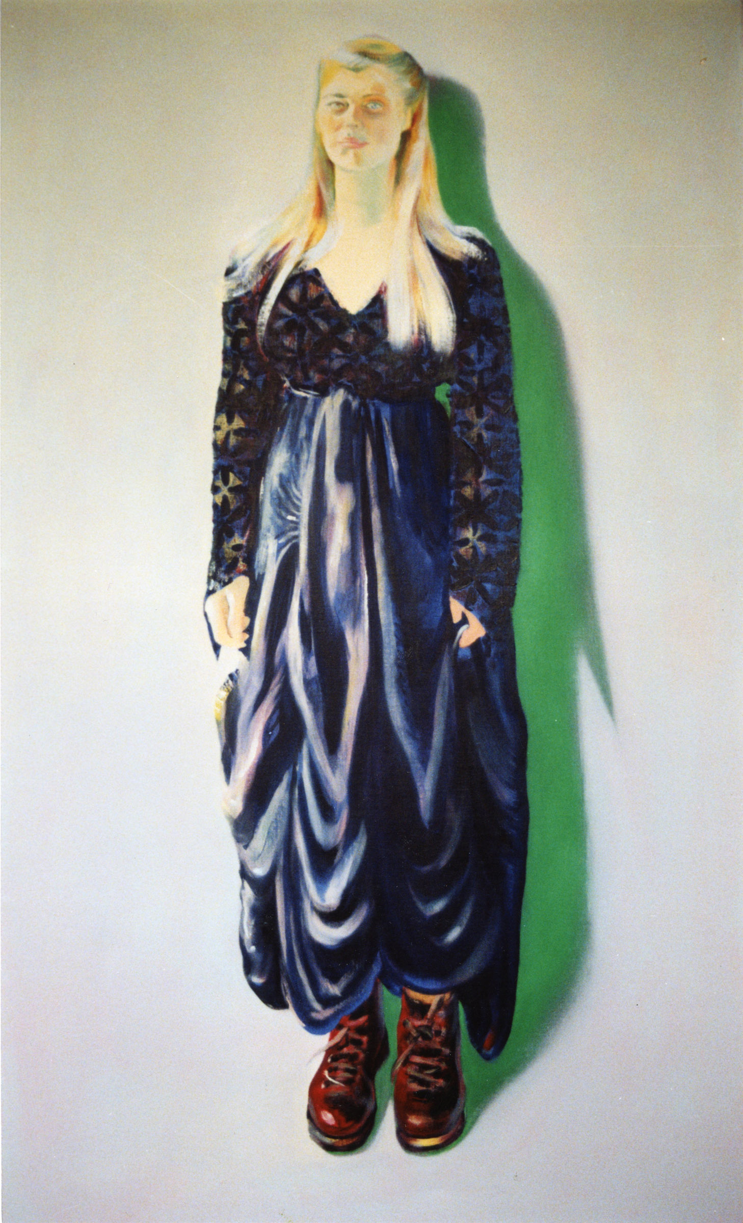 schilderij van jonge vrouw met mooie jurk en bergschoenen - Cornelia Vrolijk