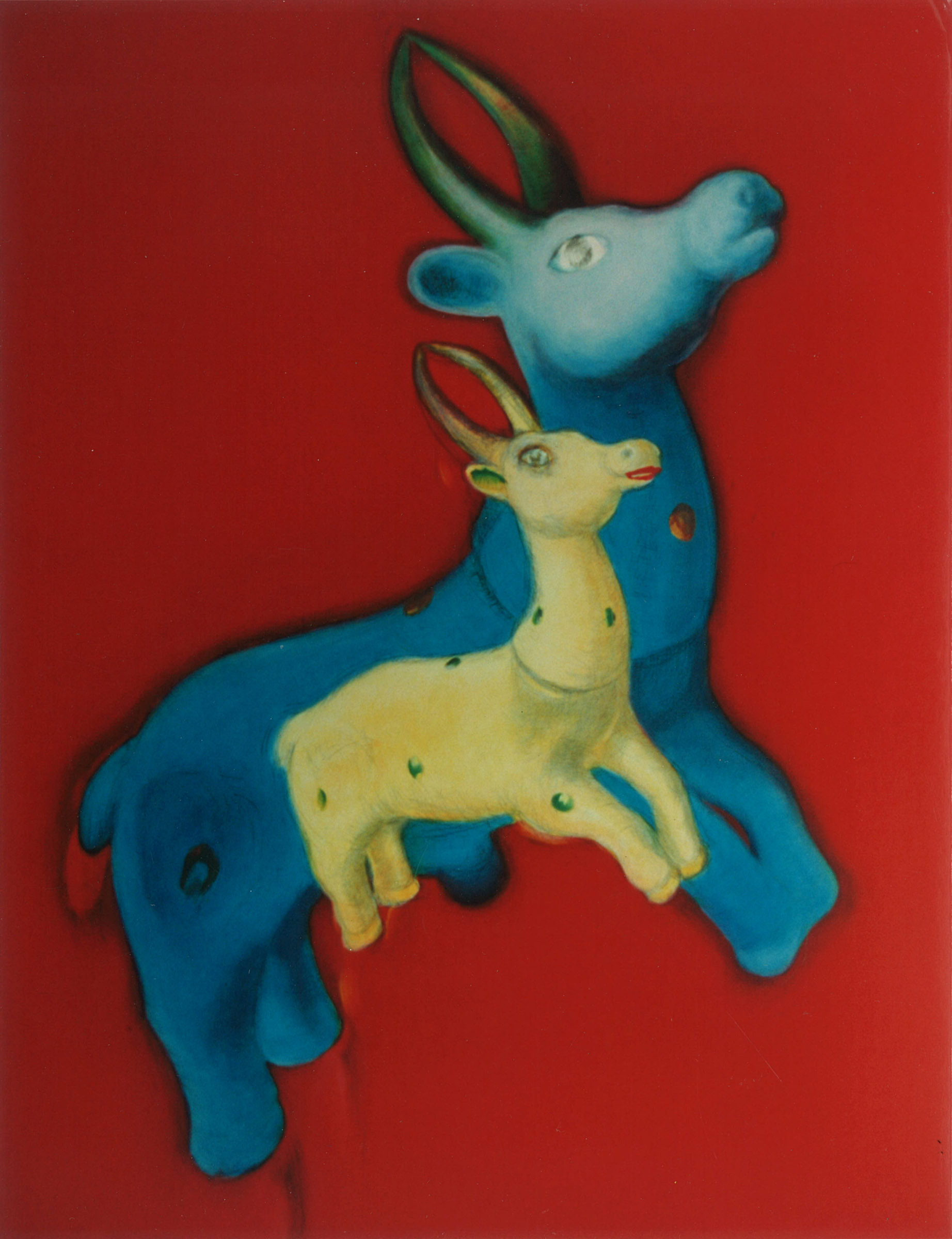 schilderij van hertjes op rode achtergrond - Cornelia Vrolijk