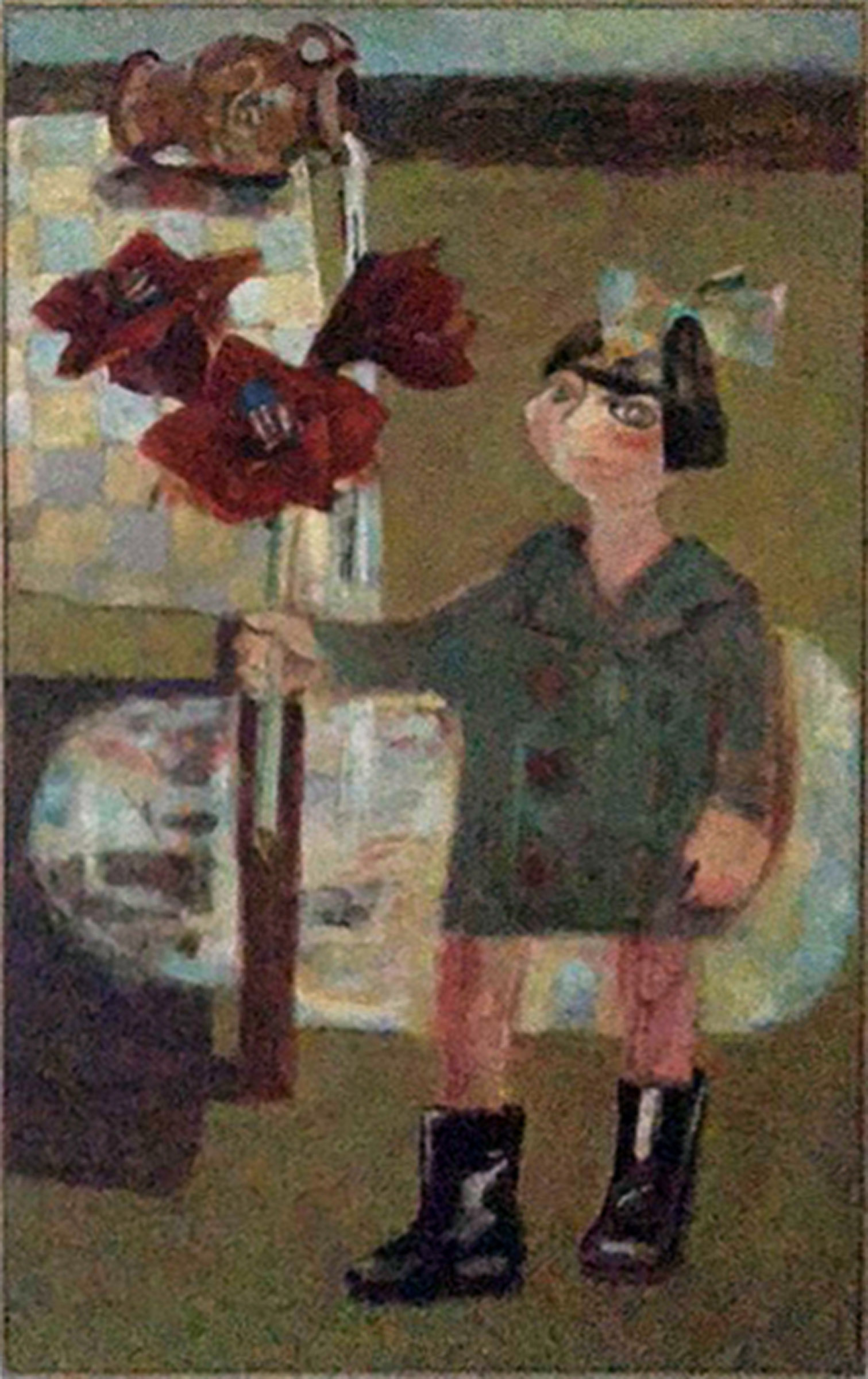schilderij van een meisje met een amaryllis in haar hand - Cornelia Vrolijk
