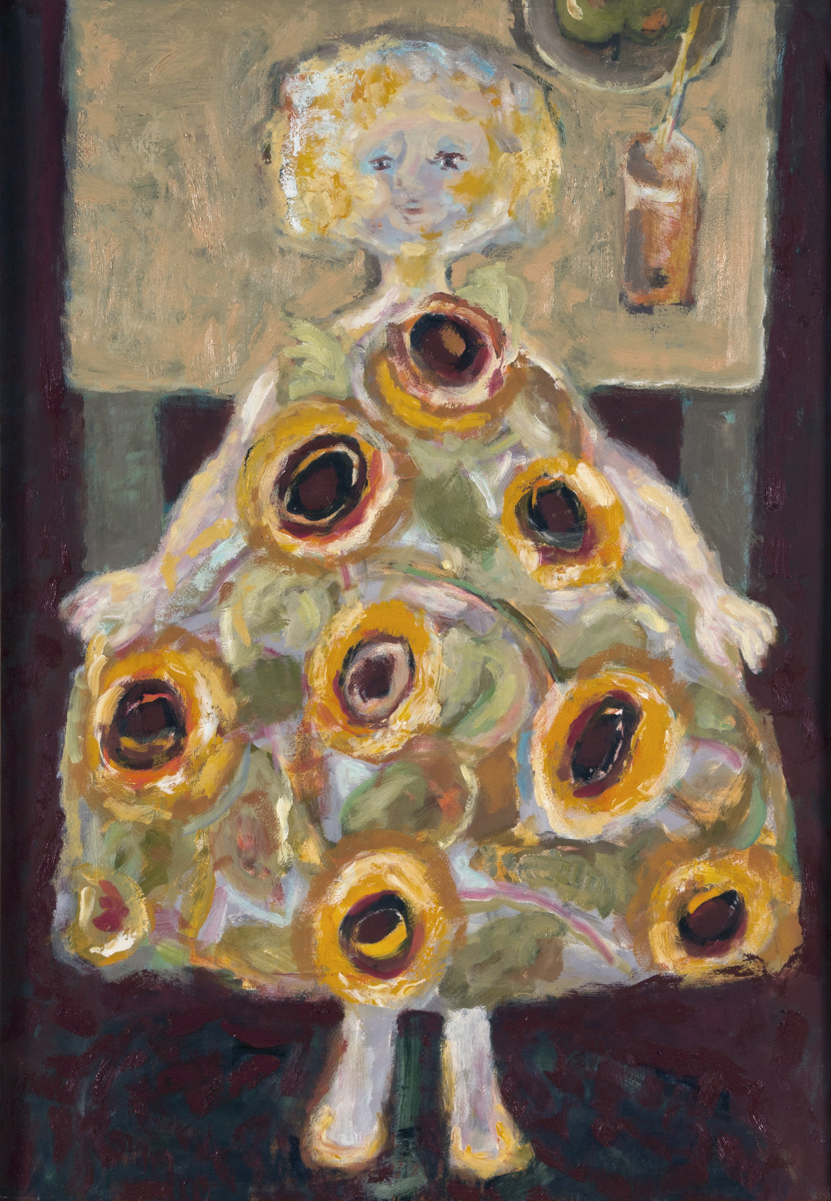 schilderij van meisje met zonnenbloemenjurk - Cornelia Vrolijk