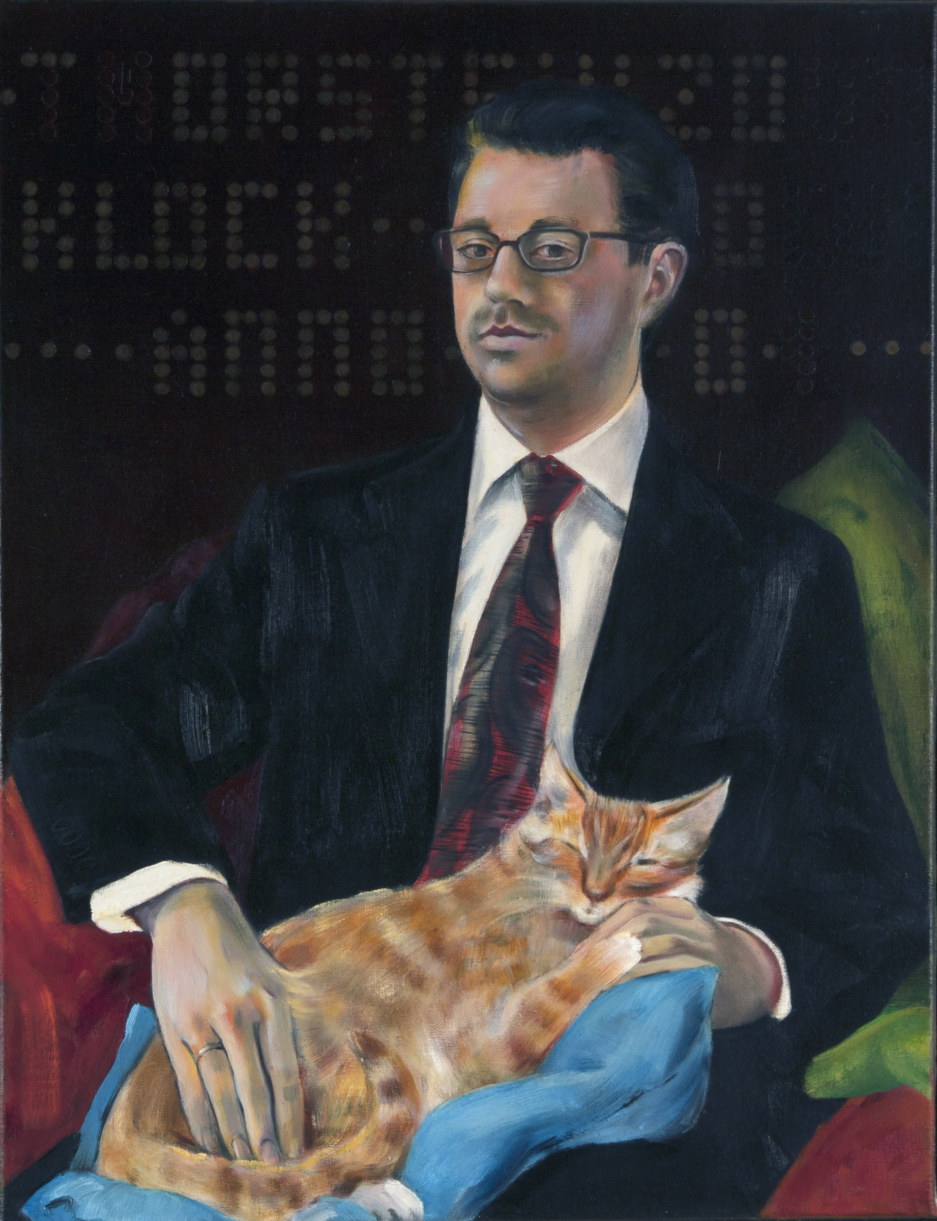 schilderij van zakenman met kat - Cornelia Vrolijk