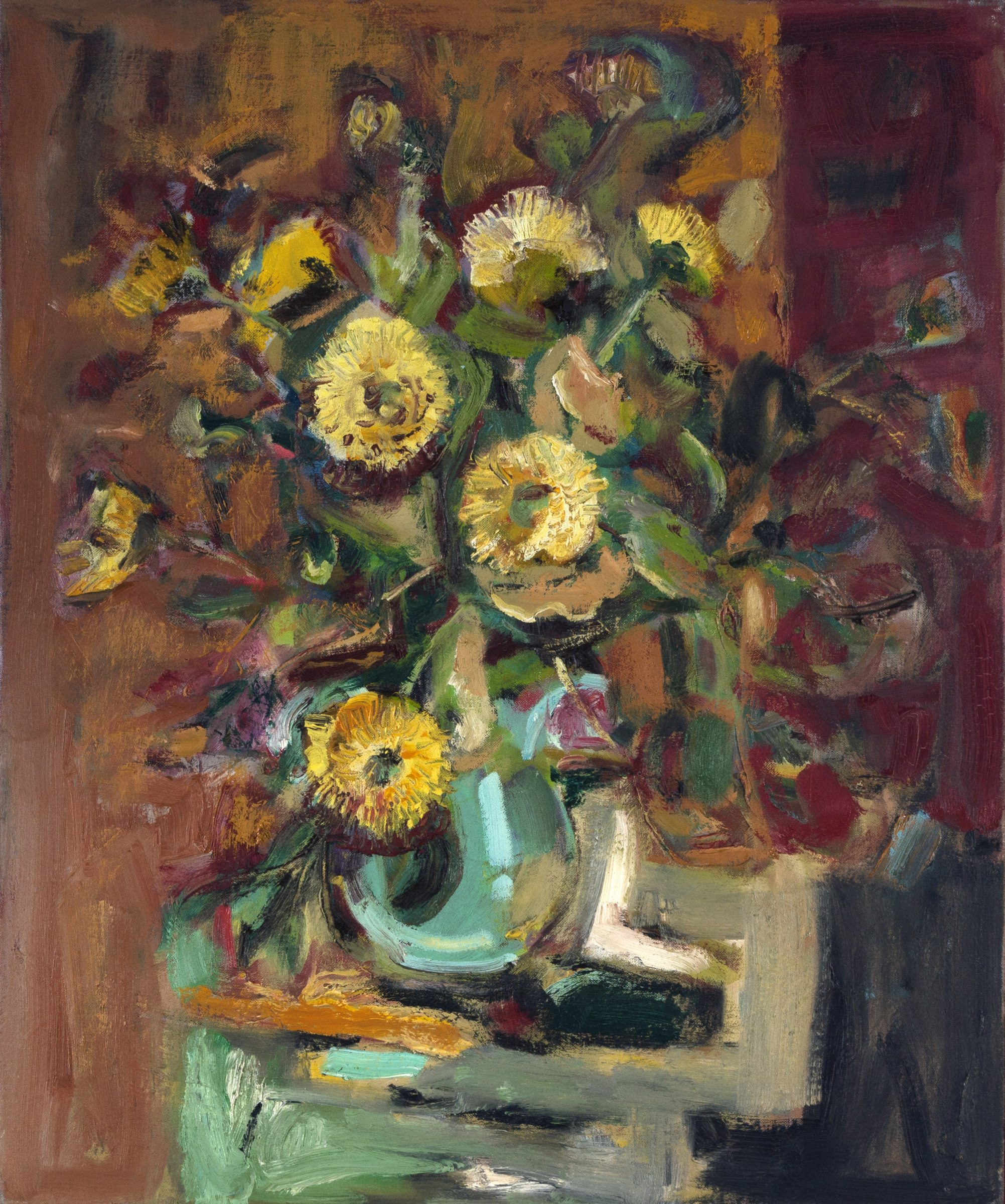 schilderij van vaas met chrysanten - Cornelia Vrolijk