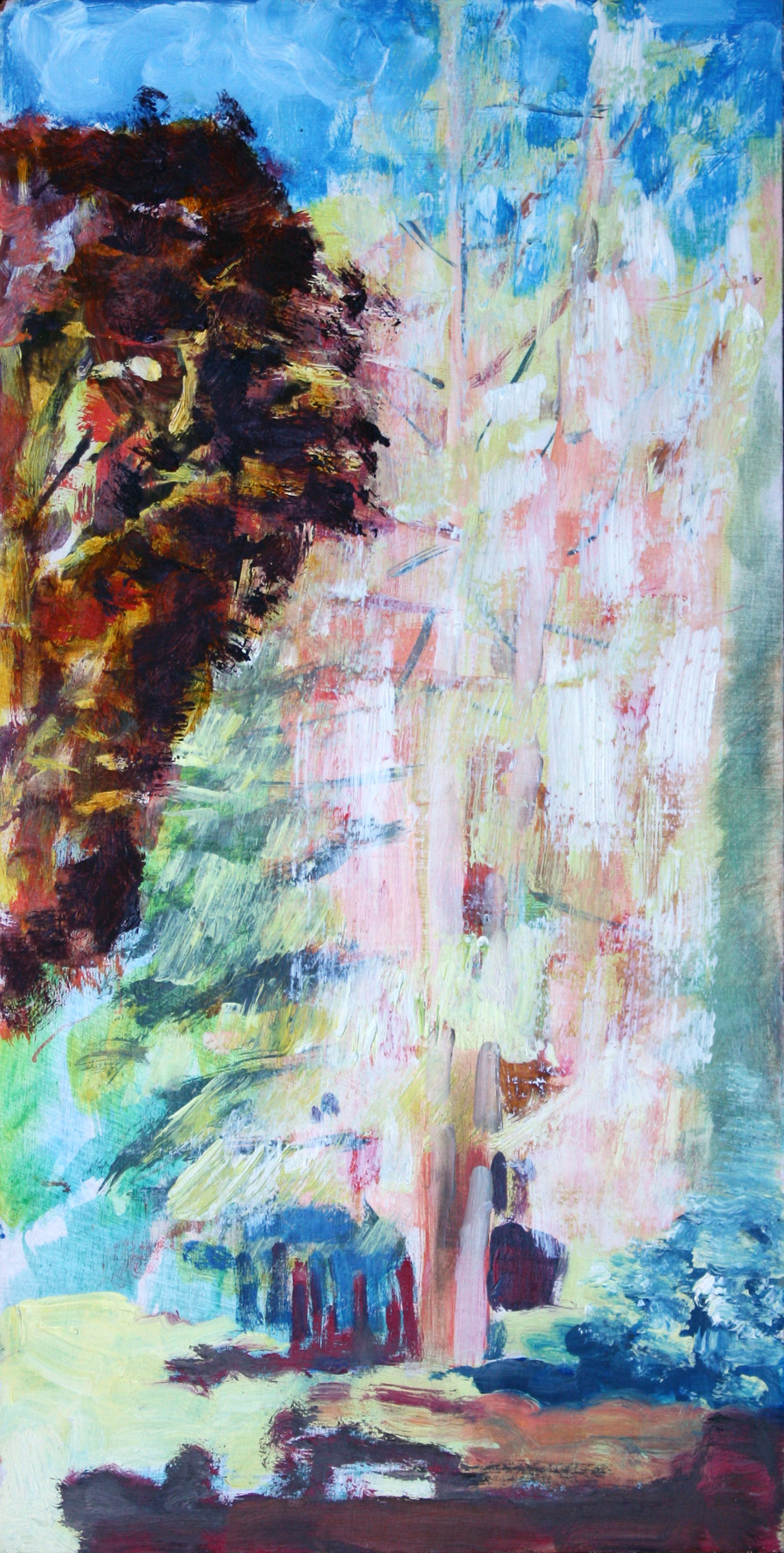 schilderij van roze boom in Zuidlaren - Cornelia Vrolijk