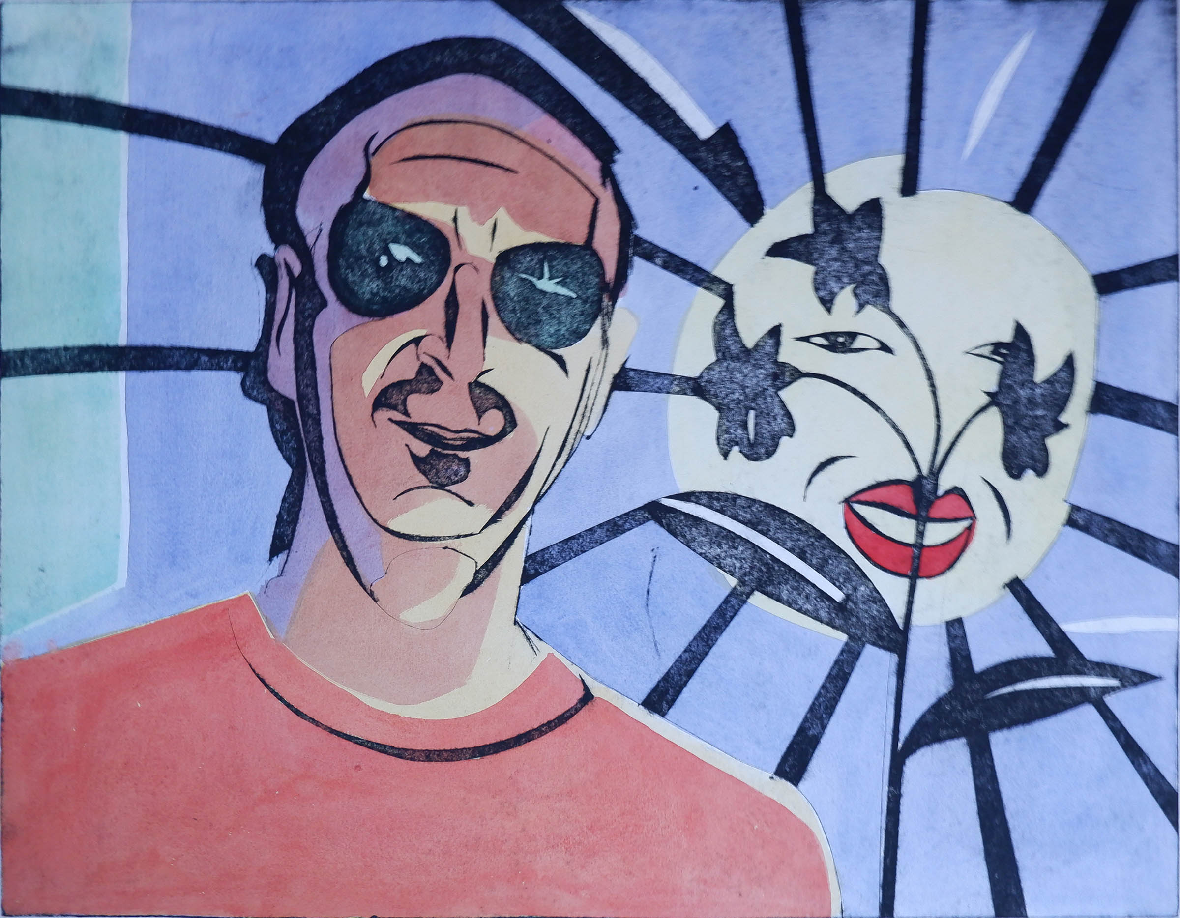 kartondruk van portret van man met zonnebril - Cornelia Vrolijk
