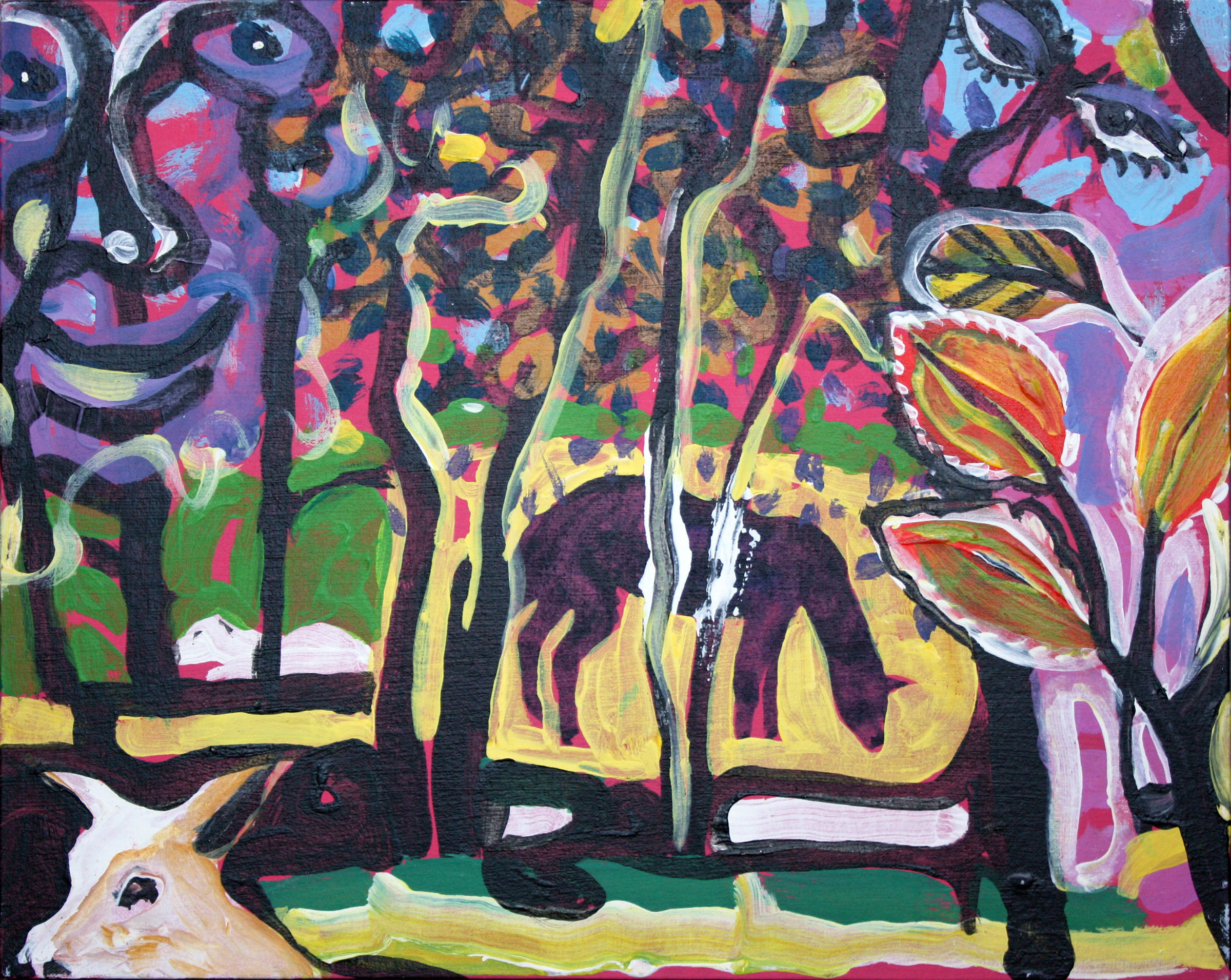 schilderij van landschap met paard en geit - Cornelia Vrolijk