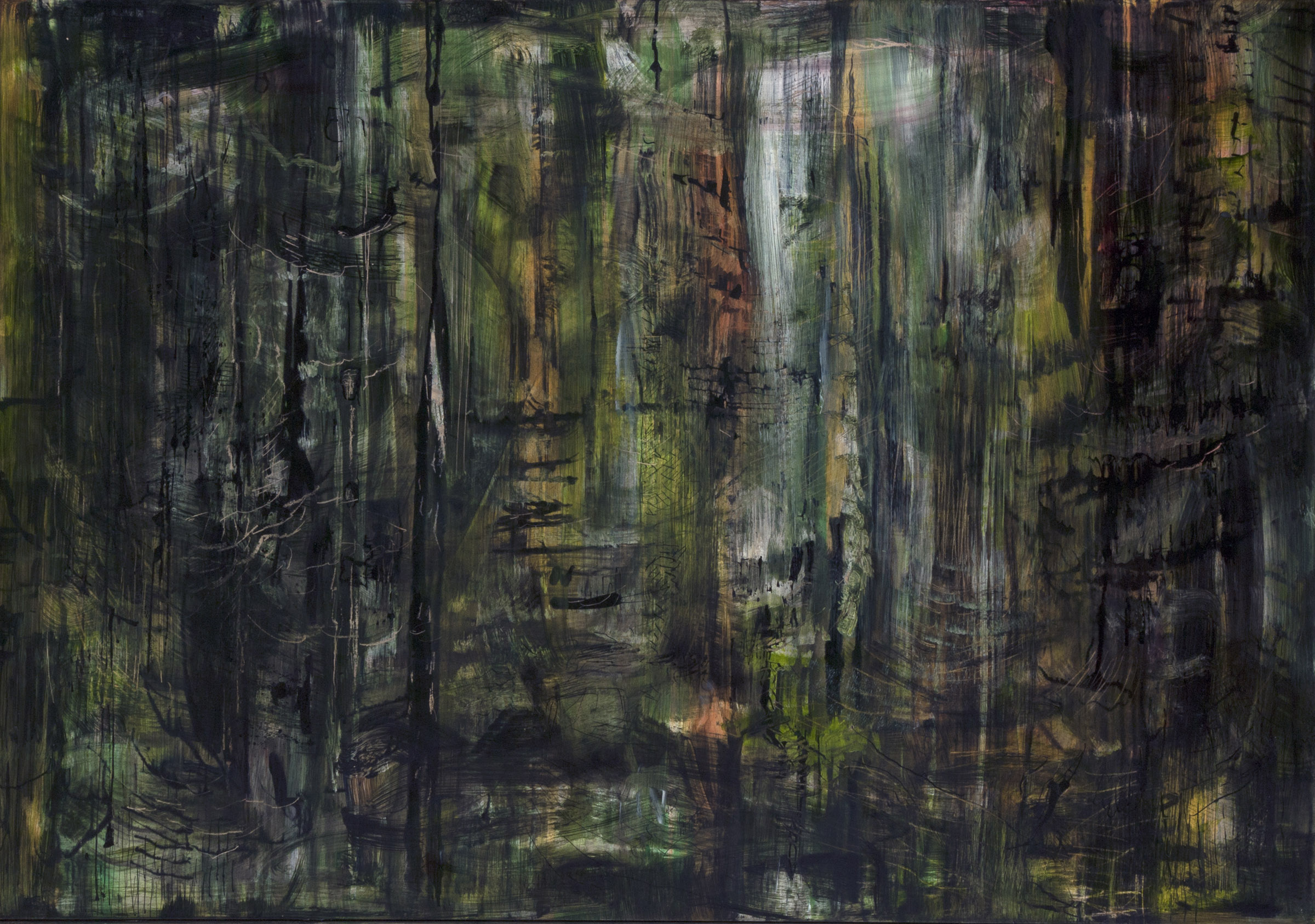 Schilderij van donker bos - Cornelia Vrolijk