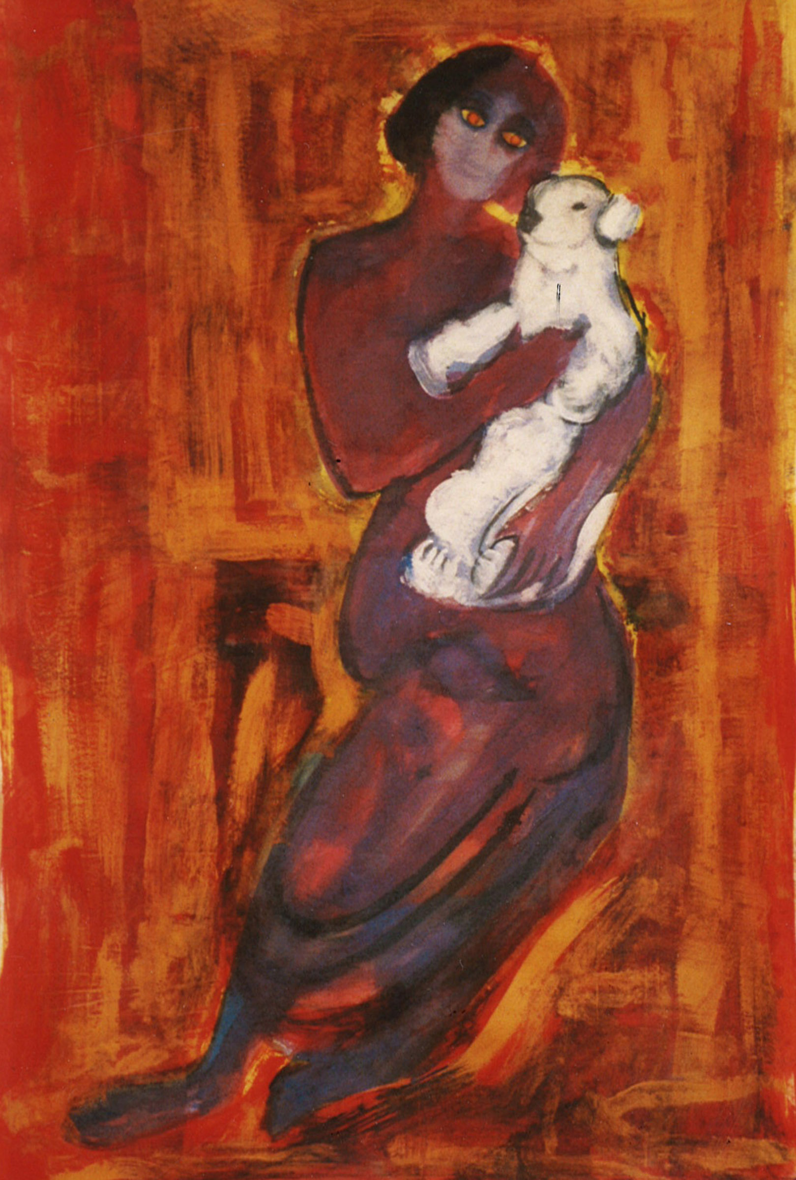 schilderij van vrouw met knuffel ijsbeer - Cornelia Vrolijk